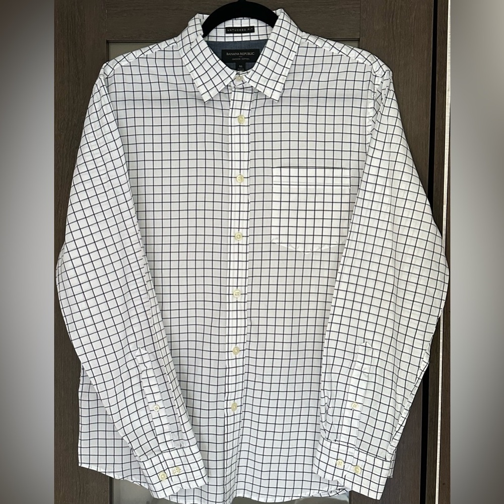 Banana Republic White and Black Grid Shirt, 100% organic cotton